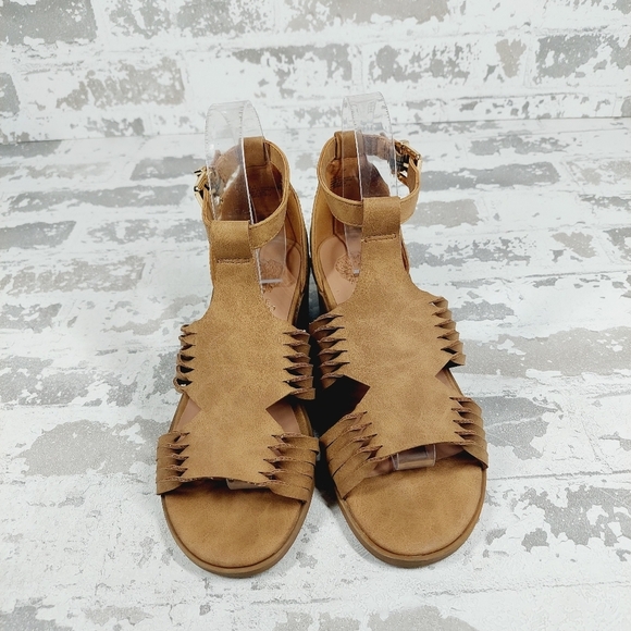 Vince Camuto Tan Faux Leather Block Heel Ankle Strap Sandals E538 - Picture 3 of 12